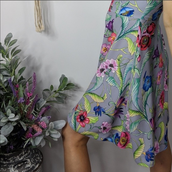 ♻️ANN TAYLOR jungle floral flare dress grey - Picture 4 of 8